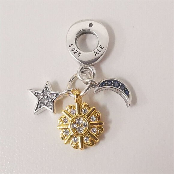 Pandora Two-tone Celestial Triple Dangle Charm - Picture 1 of 4